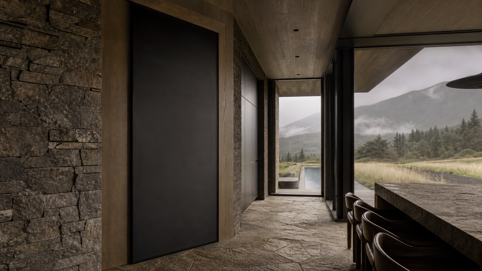 Fadior Alabaster Interior Door Suite with Linear Service Axis Door — lifestyle setting with natural light and residential