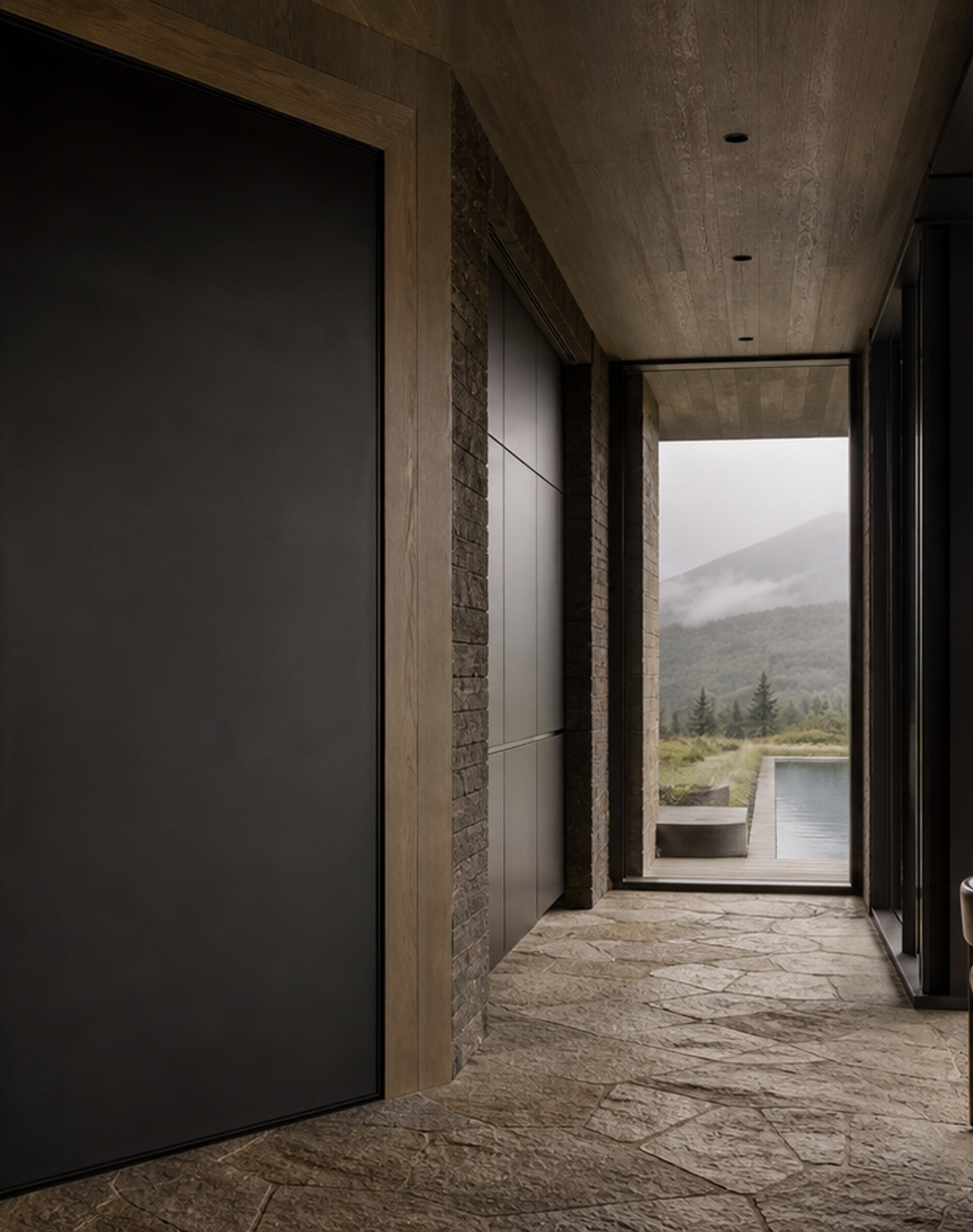 Fadior Alabaster Interior Door Suite with Linear Service Axis Door — lifestyle setting with natural light and residential