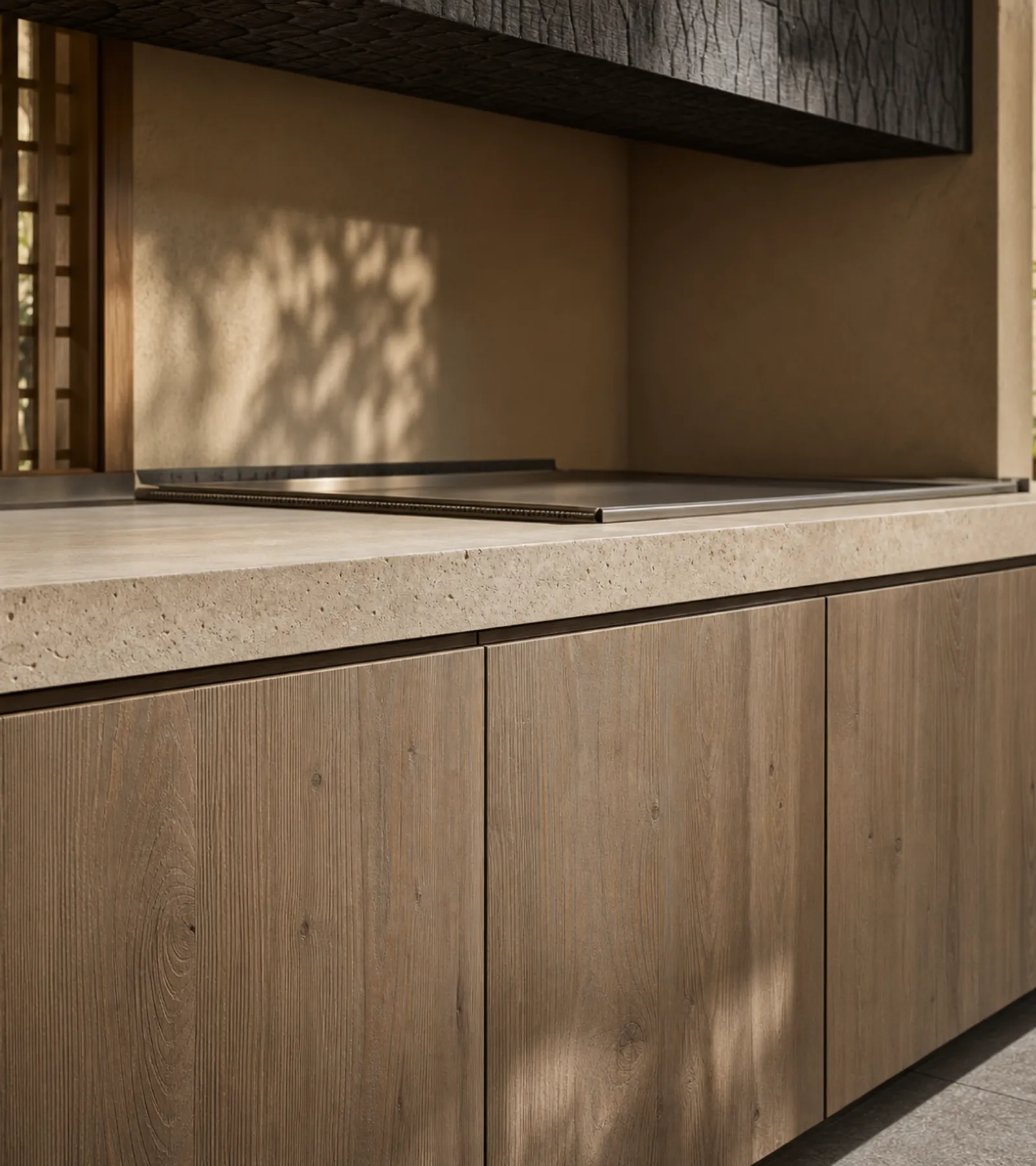 Suite de cocina exterior Vantage con barra de teppanyaki Jade Courtyard acabado y detalle