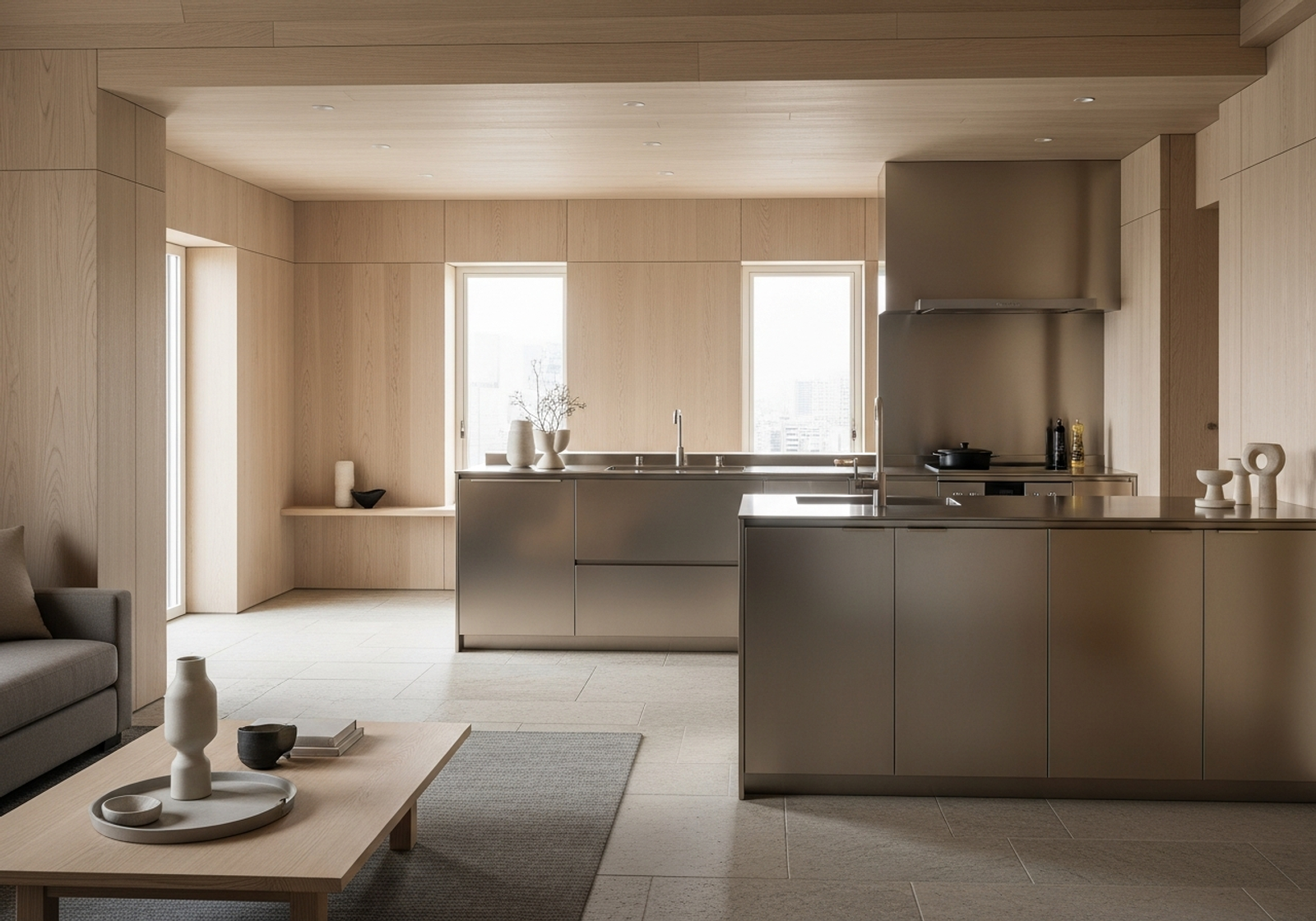 Fadior Tokyo Minato Apartment — open-plan living and kitchen integration