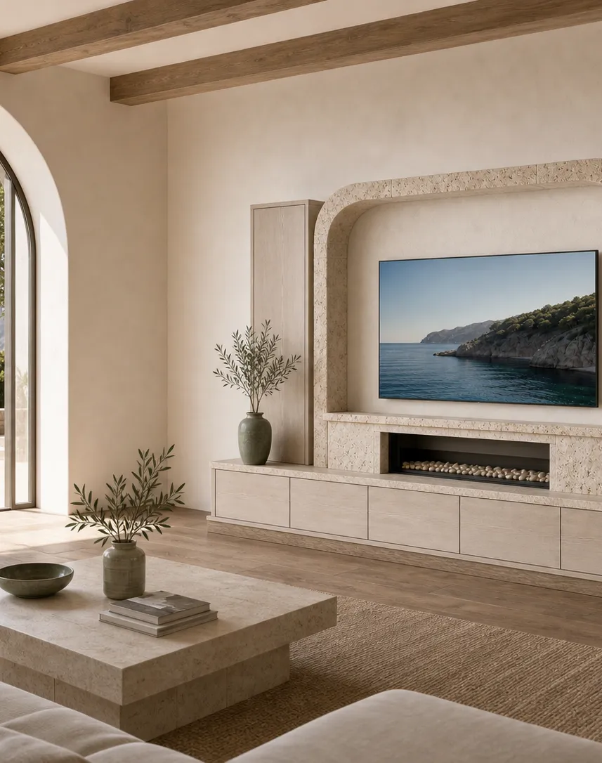 Suite de Salón Zenith con Consola de Hogar de Arco de Piedra Caliza perspectiva interior