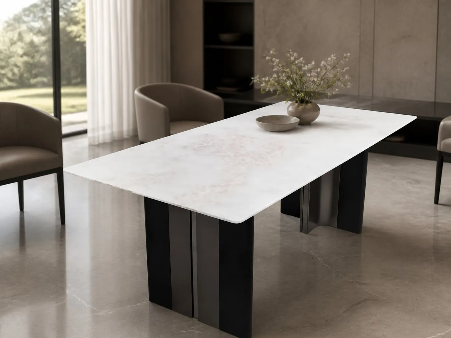 Fluted-Two-Tone Marble Dining Table 140×80 cm