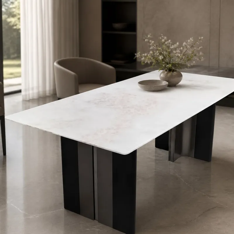 Fluted-Two-Tone Marble Dining Table 140×80 cm