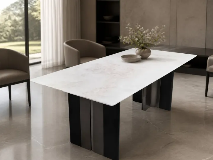 Mesa de comedor de mármol con estriado bicolor 140×80 cm