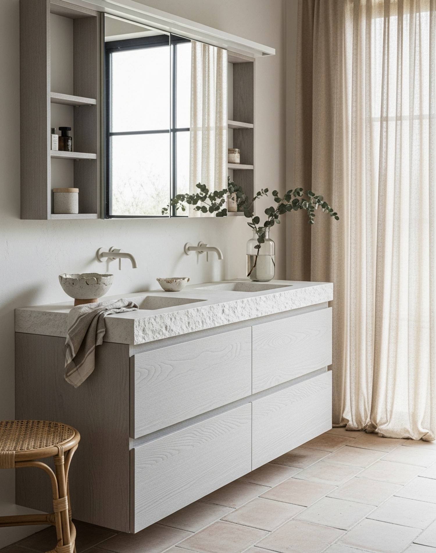 Fadior Acqua Bath and Vanity Suite — interior room context showing cabinet integration
