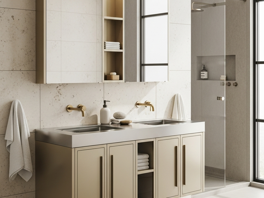 Fadior Acqua Vanity Suite — 304 stainless steel bath and vanity system, front view