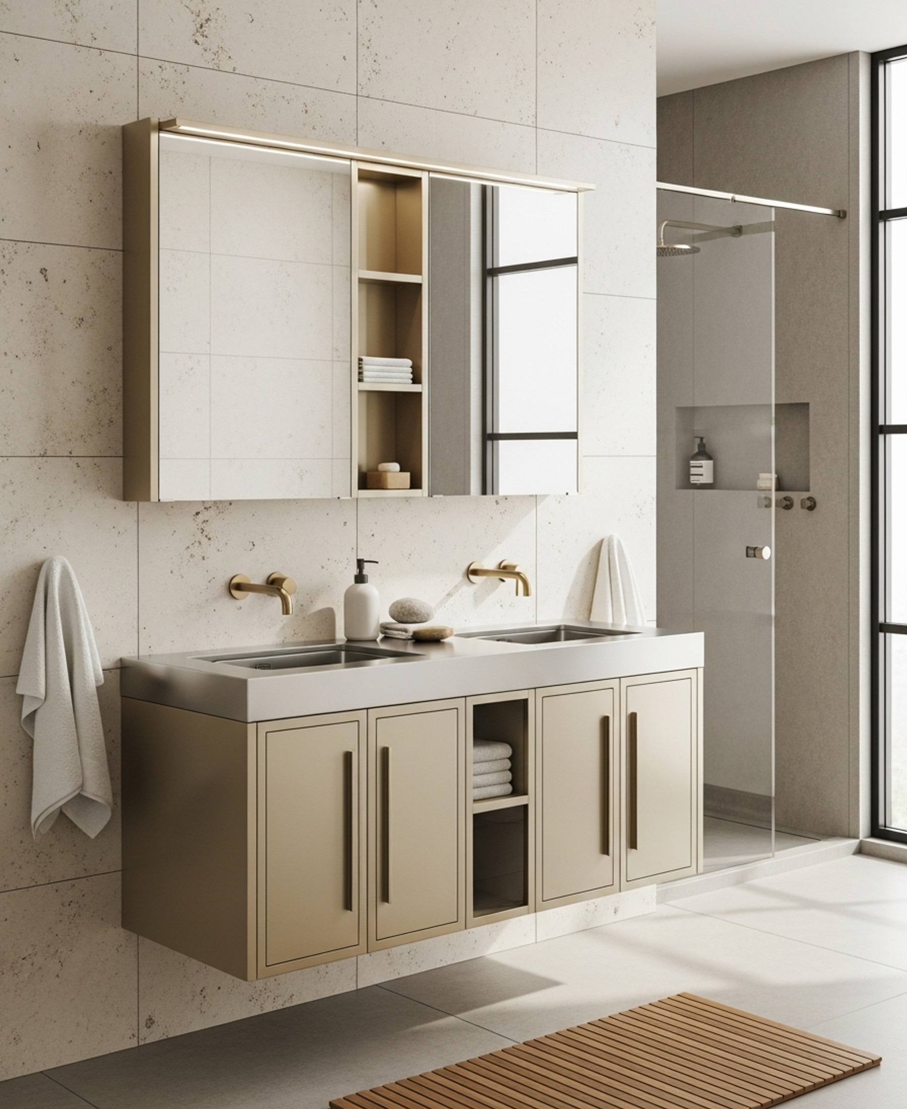 Fadior Acqua Vanity Suite — 304 stainless steel bath and vanity system, front view