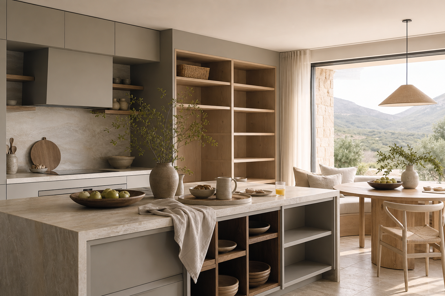 Decision comparison scene: installation-ready kitchen base and optional samples for cabinet order timing buffer.