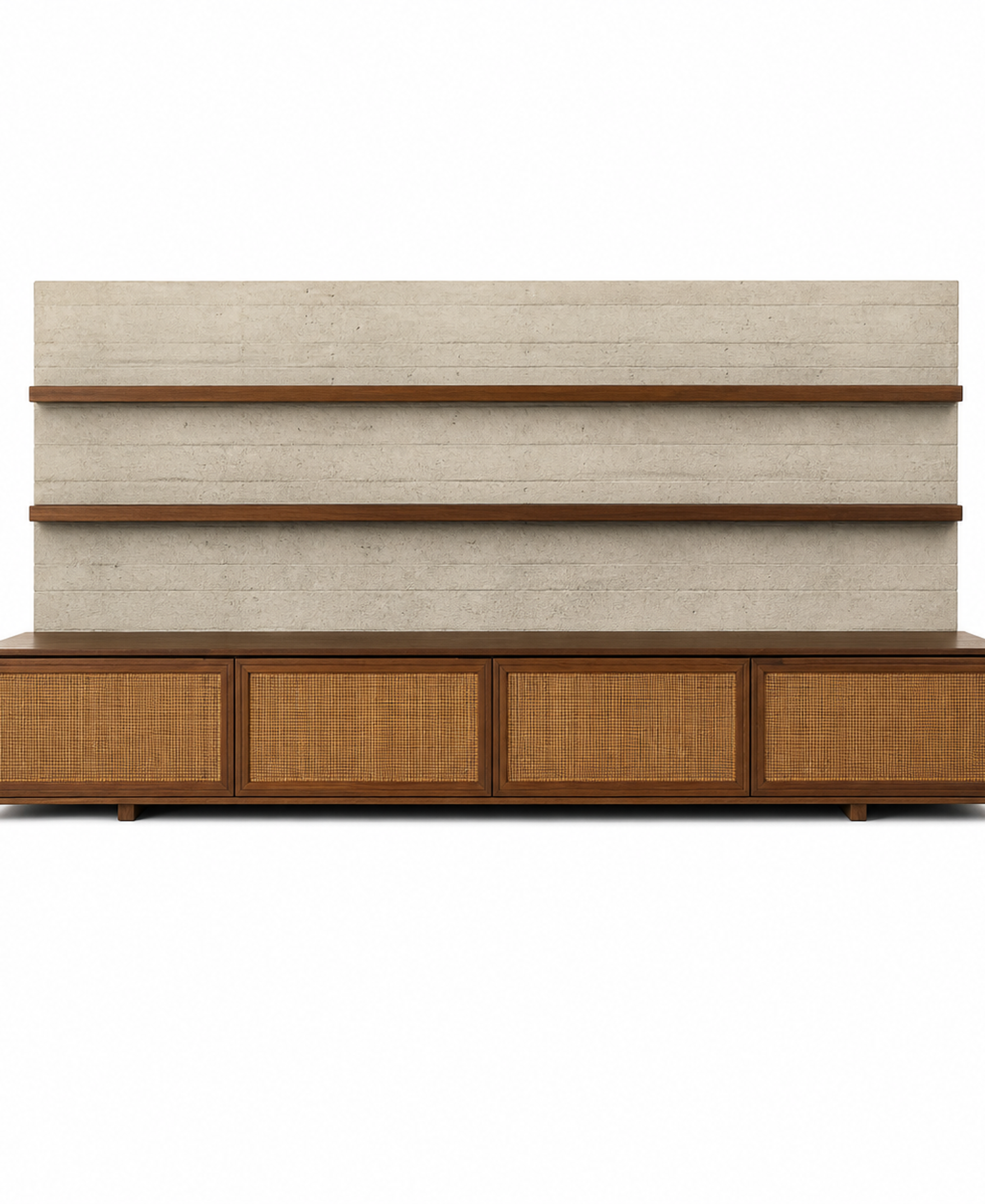 Fadior Veneto Living Room Suite with Concrete Cane Media Credenza — 304 stainless steel living room system, front view