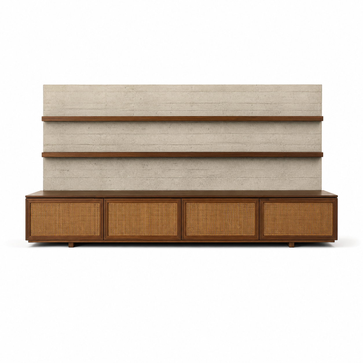 Fadior Veneto Living Room Suite with Concrete Cane Media Credenza — 304 stainless steel living room system, front view