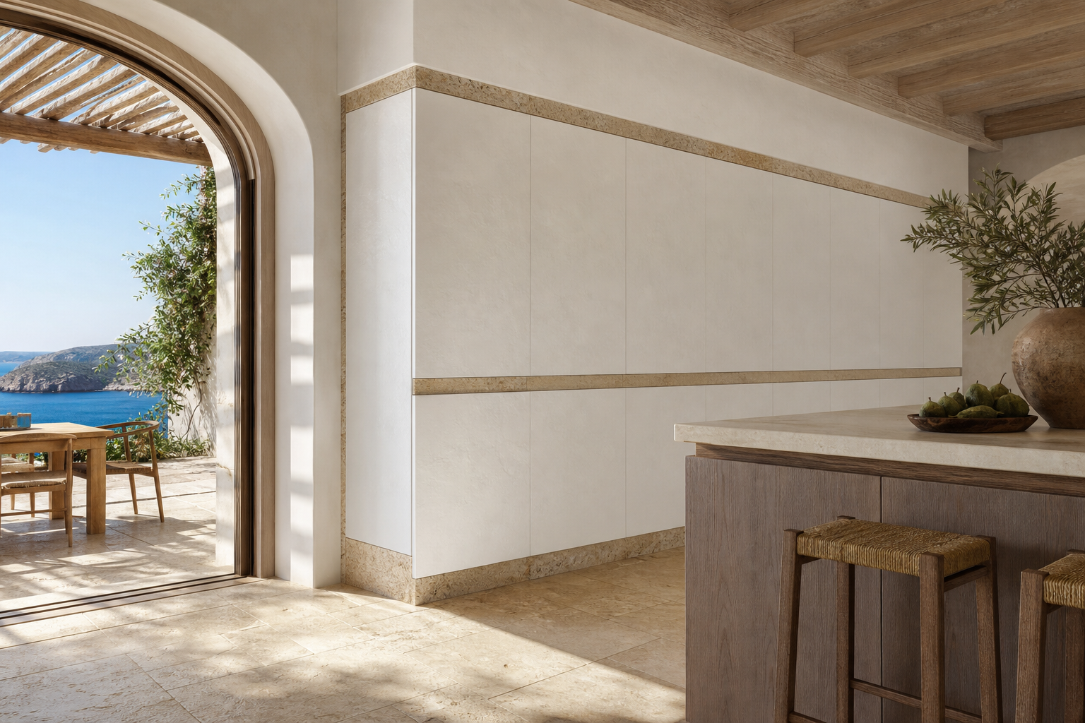 Fadior Miroir Wall Panel Suite with Enameled Appliance Datum Wall — interior room context showing cabinet integration