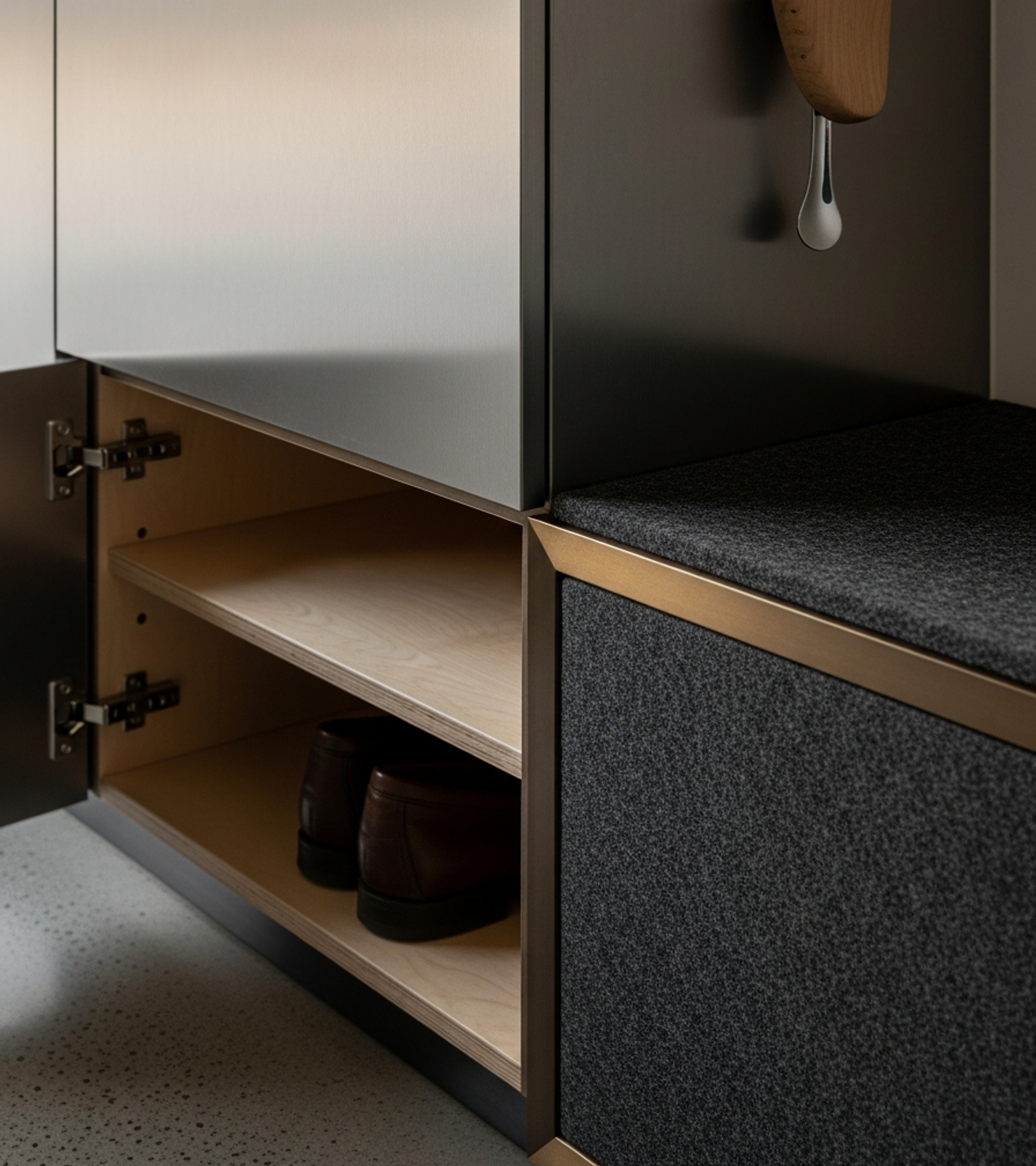 Fadior Archetype Entryway Suite — close-up of stainless steel finish and hardware detail