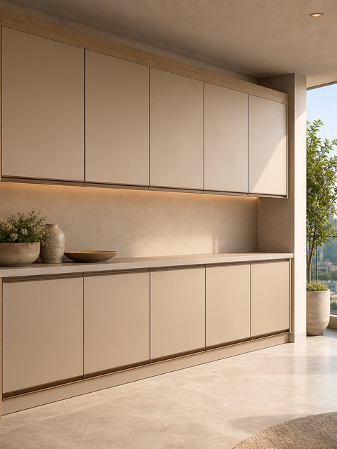 Fadior Soleil Balcony Suite with Weatherline Utility Wall — 304 stainless steel balcony system, front view