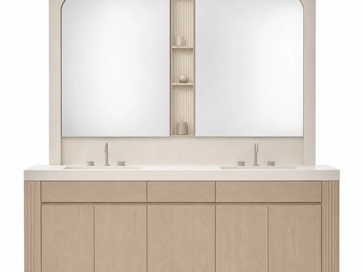 Fadior Verve Bath and Vanity Suite with Pearl Slot Grooming Arcade — 304 stainless steel bath and vanity system, front view