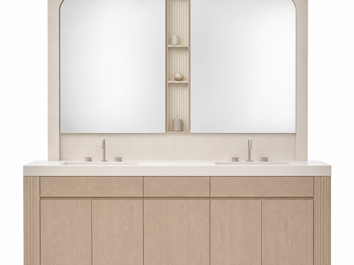 Fadior Verve Bath and Vanity Suite with Pearl Slot Grooming Arcade — 304 stainless steel bath and vanity system, front view