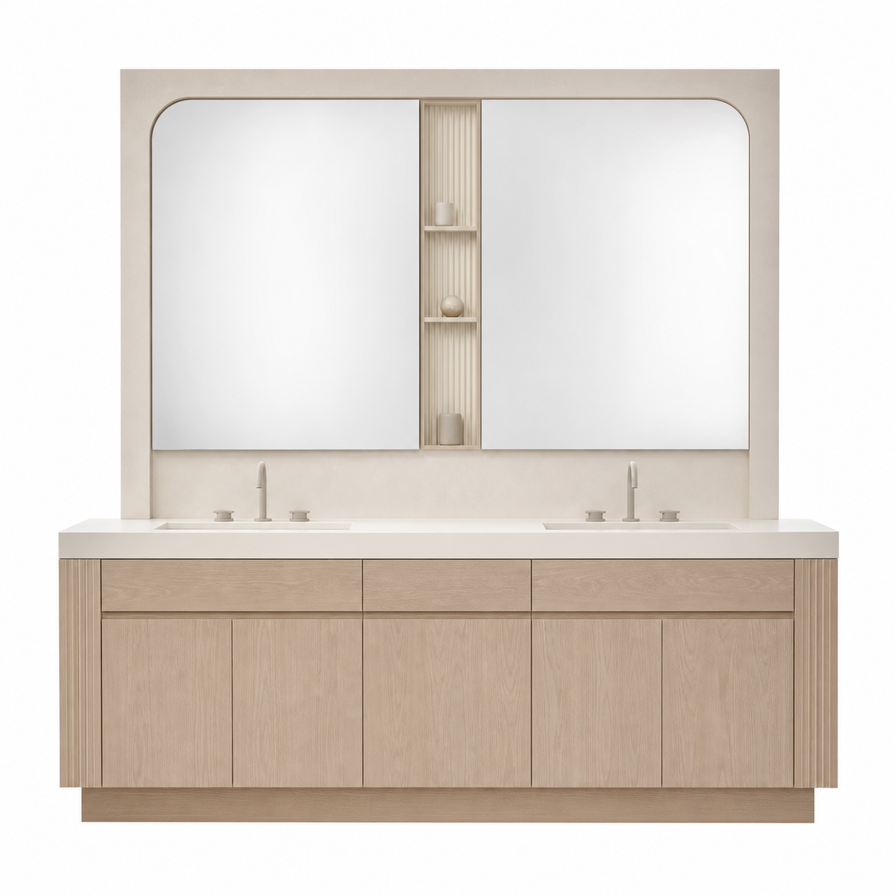 Fadior Verve Bath and Vanity Suite with Pearl Slot Grooming Arcade — 304 stainless steel bath and vanity system, front view