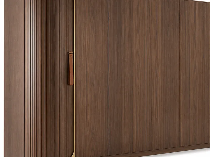 Fadior Radiance Wardrobe Suite with Walnut Radius Dressing Niche — 304 stainless steel wardrobe system, front view