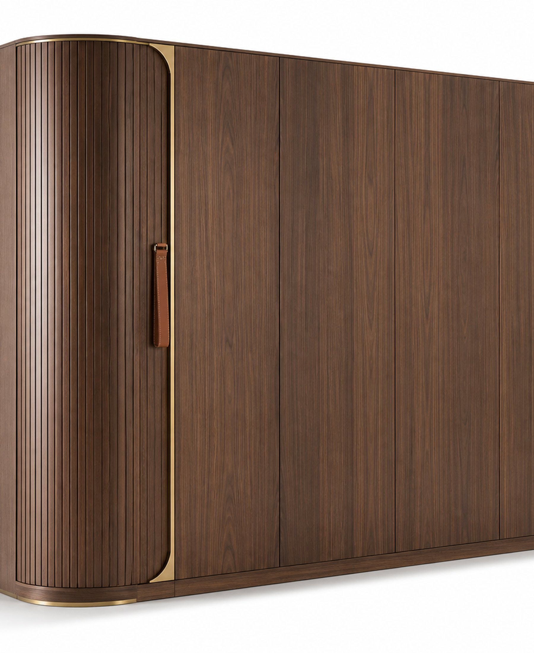 Fadior Radiance Wardrobe Suite with Walnut Radius Dressing Niche — 304 stainless steel wardrobe system, front view