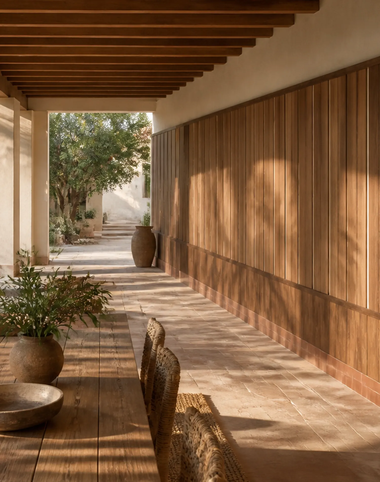 Suite de Paneles de Pared Miroir con Zócalo de Patio Ipe estudio de adaptación