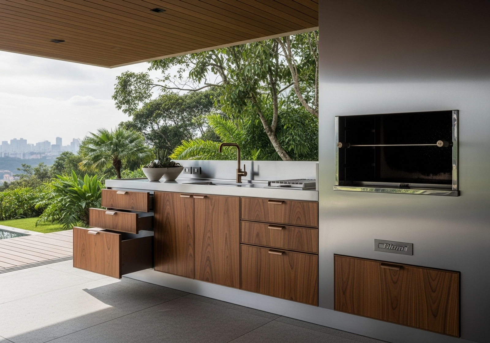 Fadior São Paulo Hilltop Villa — outdoor kitchen and terrace setting