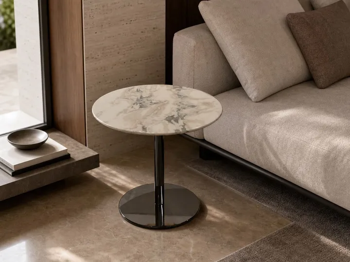 Mesa Auxiliar con Pedestal de Mármol