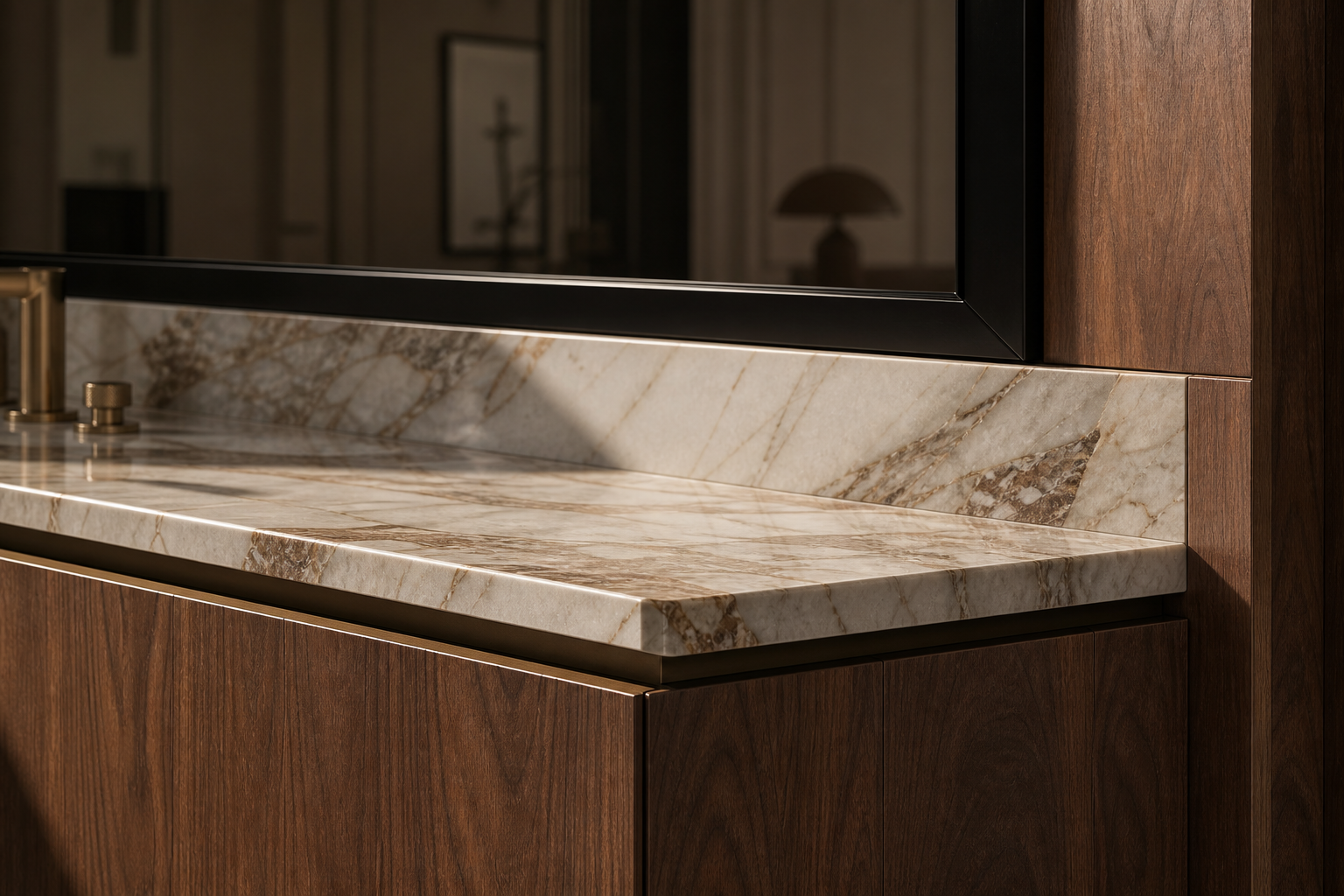 Fadior Verve Bath and Vanity Suite with Candlelit Tolerance Wash Wall — close-up of stainless steel finish and hardware
