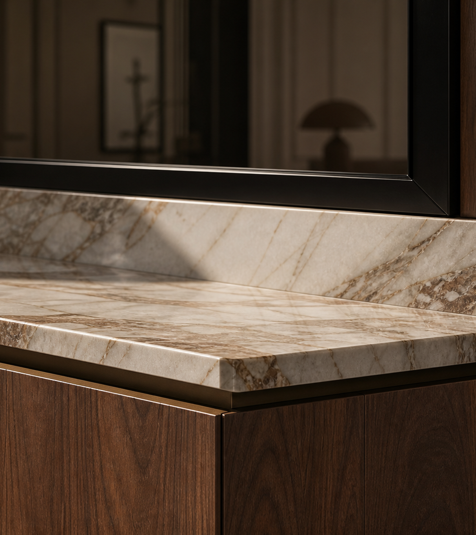 Fadior Verve Bath and Vanity Suite with Candlelit Tolerance Wash Wall — close-up of stainless steel finish and hardware