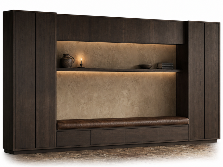 Fadior Zenith Living Room Suite with Window Bench Archive Wall — 304 stainless steel living room system, front view