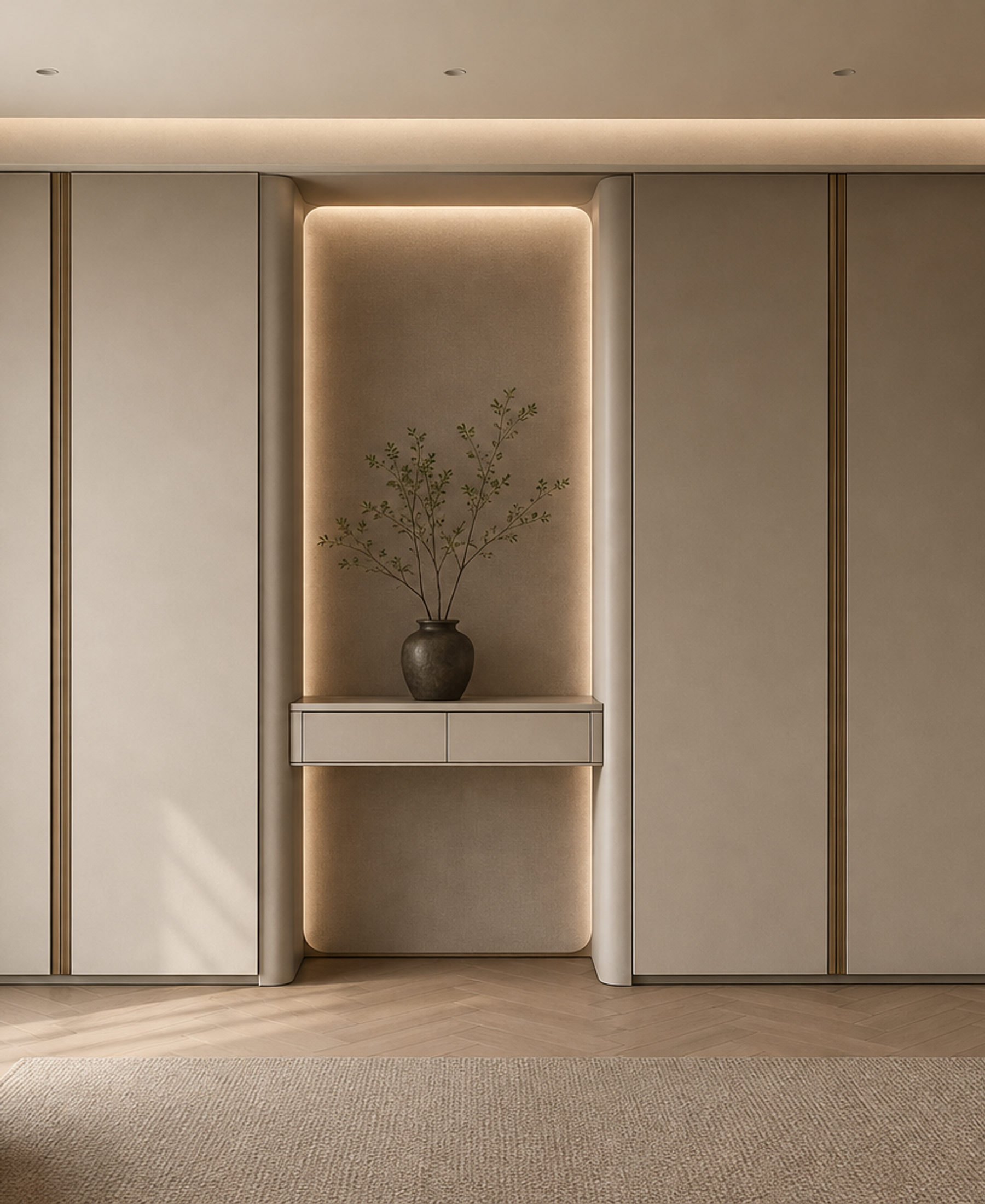 Fadior Resonance Wardrobe Suite with Tailored Cashmere Cove — 304 stainless steel wardrobe system, front view