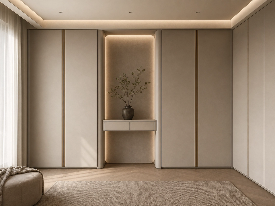 Fadior Resonance Wardrobe Suite with Tailored Cashmere Cove — 304 stainless steel wardrobe system, front view