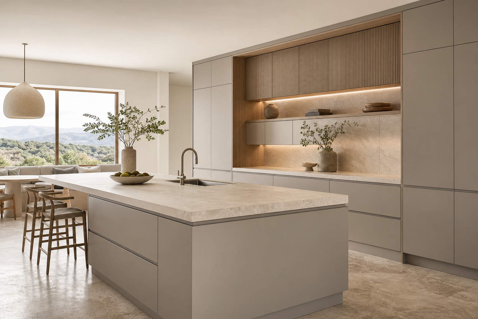 Fadior Terrena Kitchen Suite with Reeded Breakfast Harbor — interior room context showing cabinet integration
