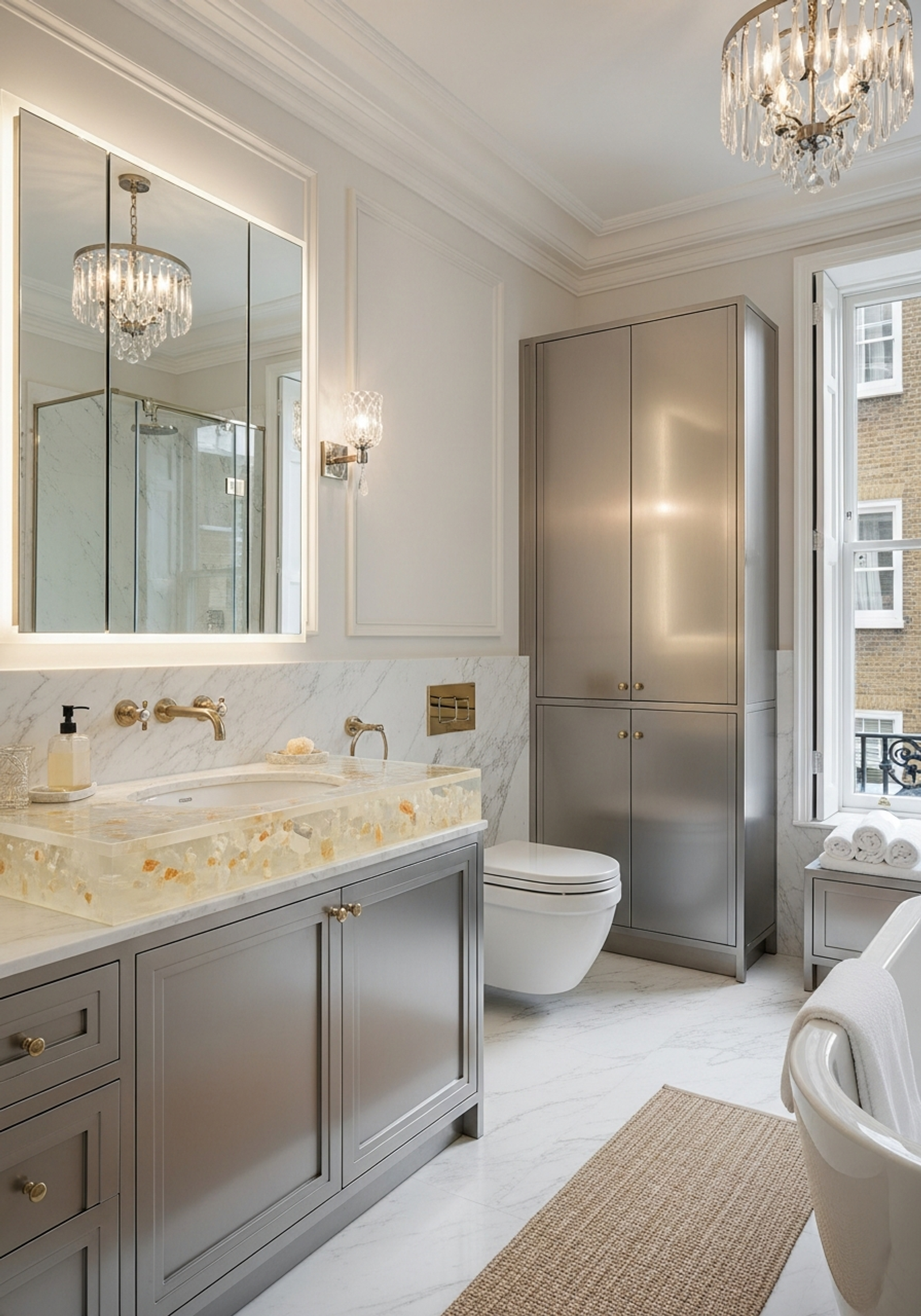 Fadior London Mayfair Penthouse — bathroom vanity with premium material integration
