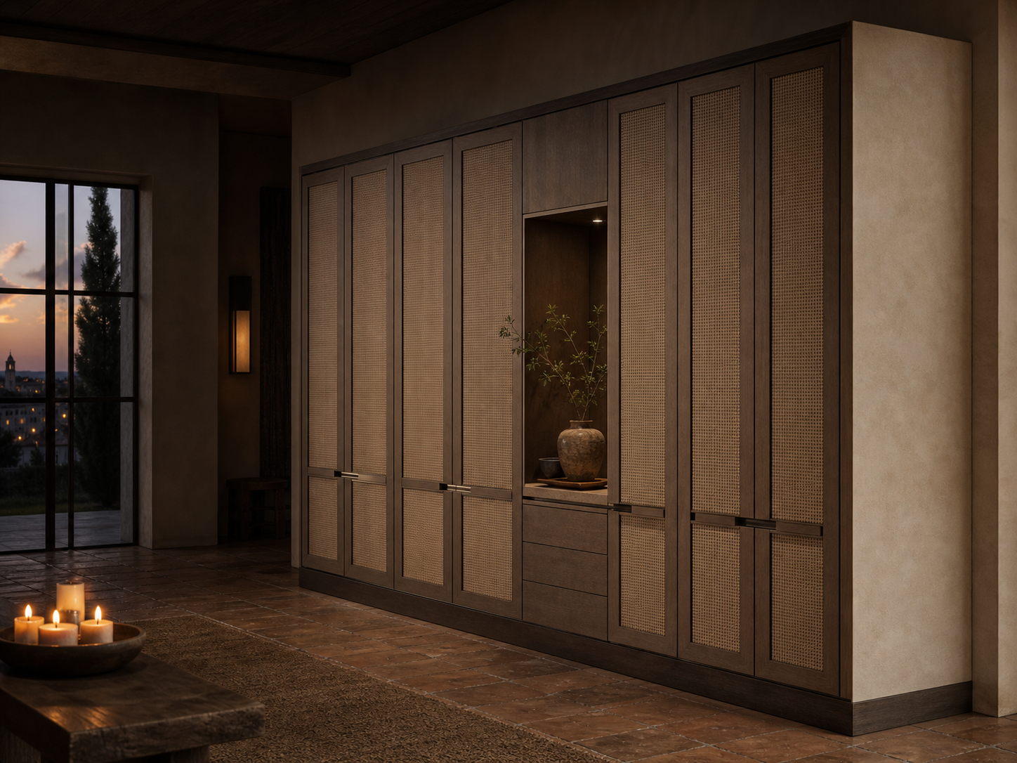 Fadior Lumiere Wardrobe Suite with Caned Pearl Dressing Niche — interior room context showing cabinet integration