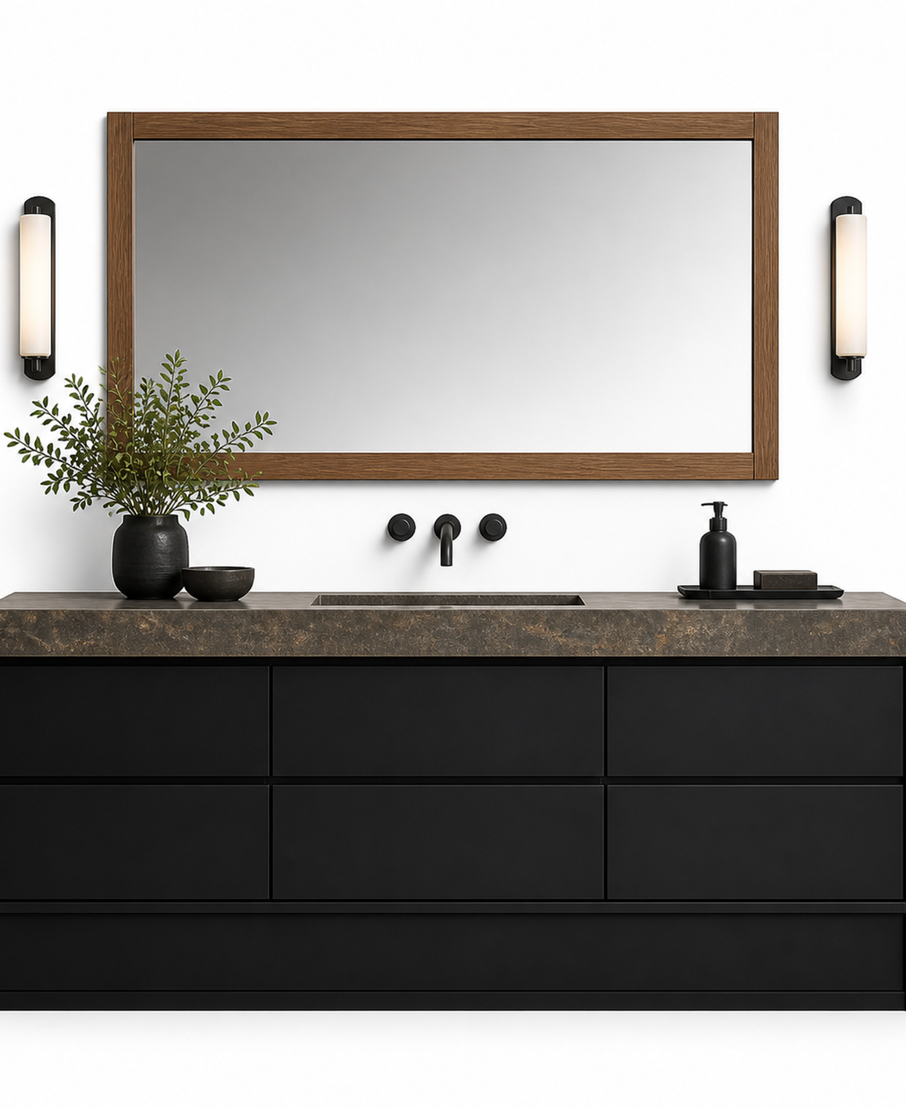 Fadior Verve Bath and Vanity Suite with Obsidian Towel Plinth — 304 stainless steel bath and vanity system, front view