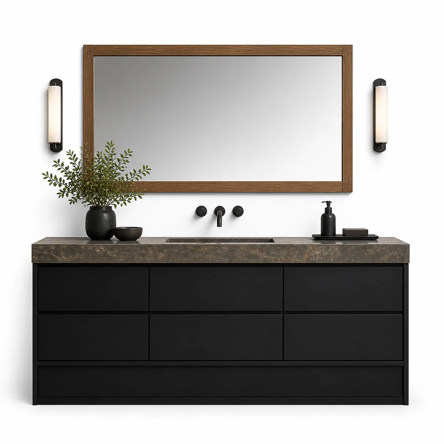 Fadior Verve Bath and Vanity Suite with Obsidian Towel Plinth — 304 stainless steel bath and vanity system, front view