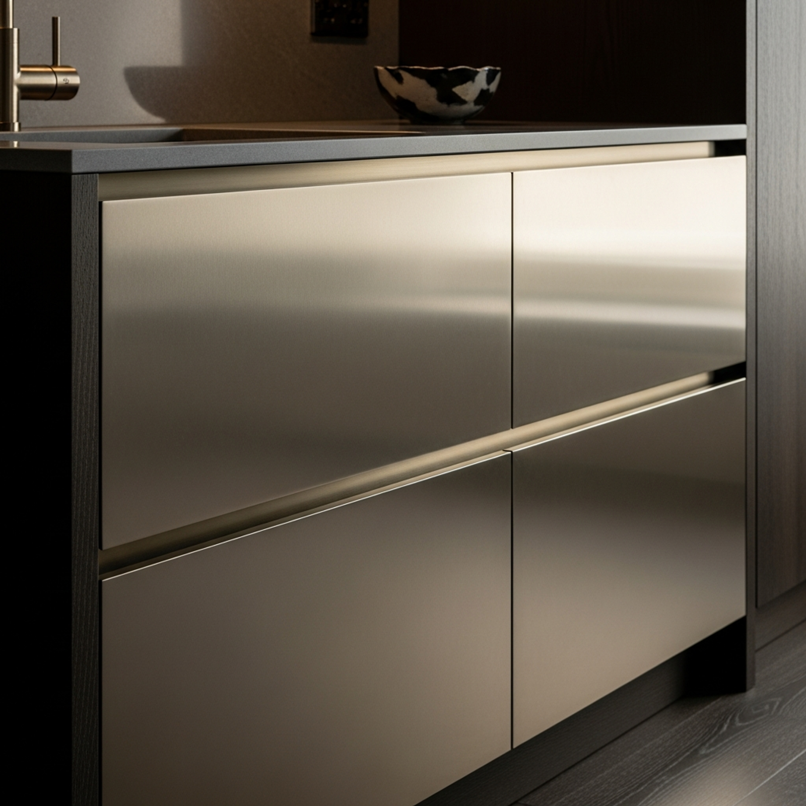 Fadior London Mayfair Penthouse — close-up of stainless steel finish and hardware detail