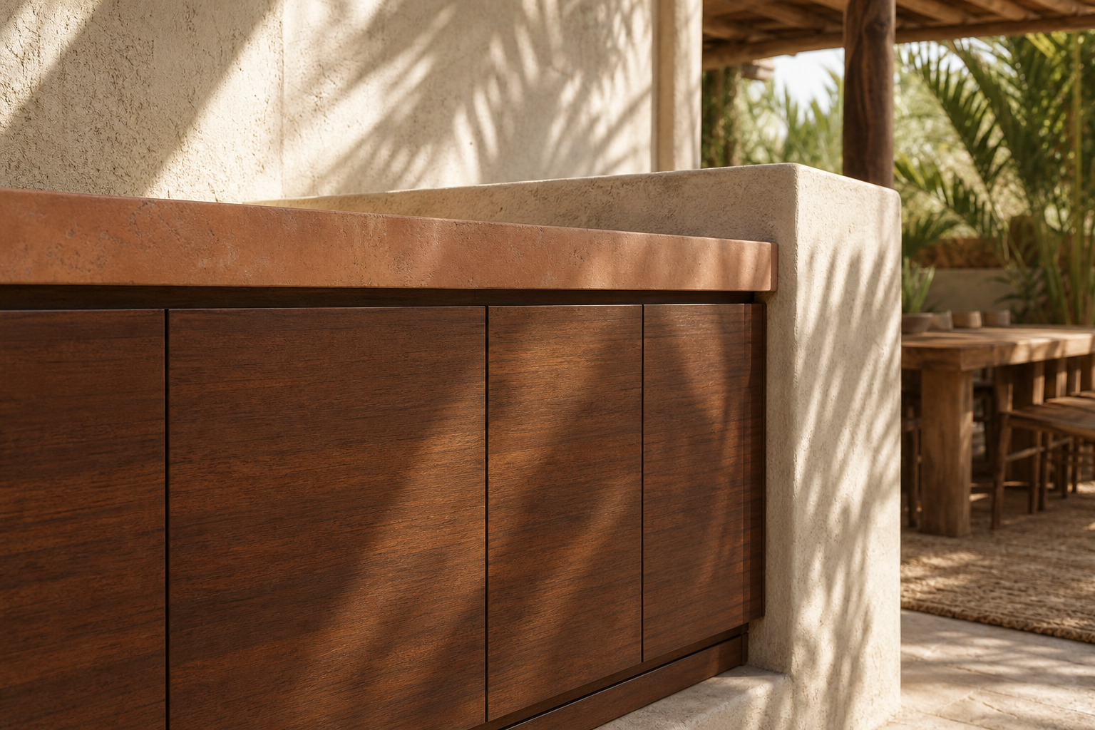 Fadior Horizon Outdoor Kitchen Suite with Cypress Service Courtyard — close-up of stainless steel finish and hardware detail