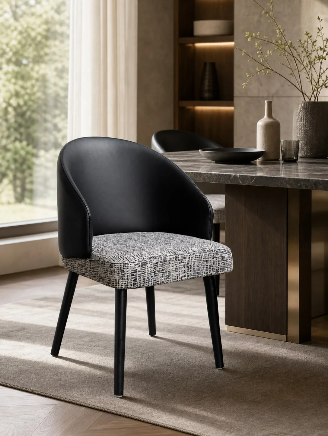 Barrel-Back Smoked Wood Dining Chair