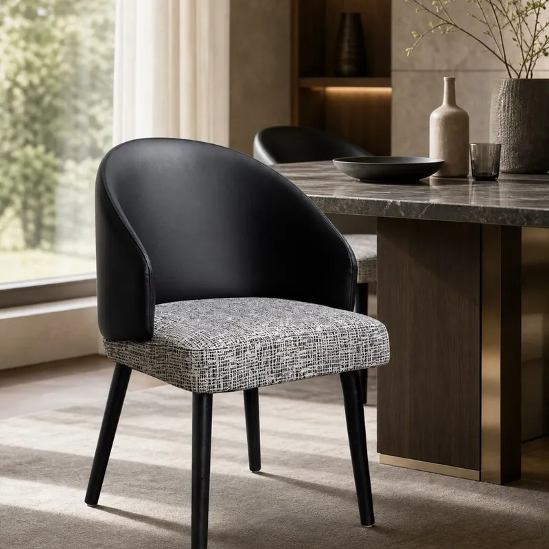 Barrel-Back Smoked Wood Dining Chair