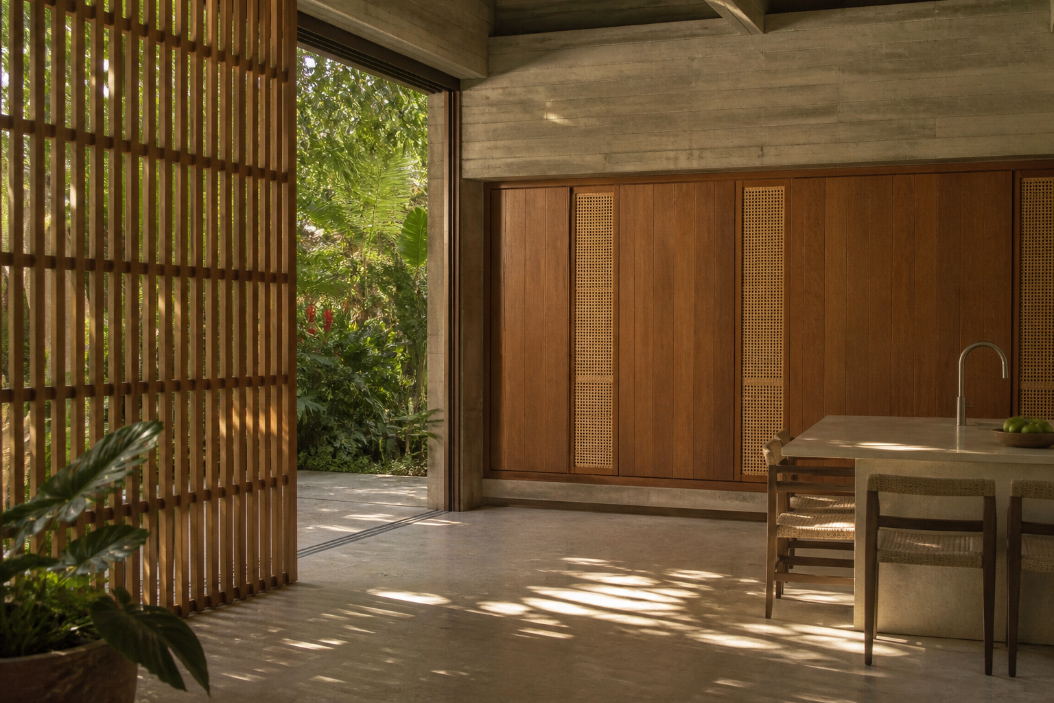 Fadior Terrazzo Wall Panel Suite with Precision Island Sightline — lifestyle setting with natural light and residential