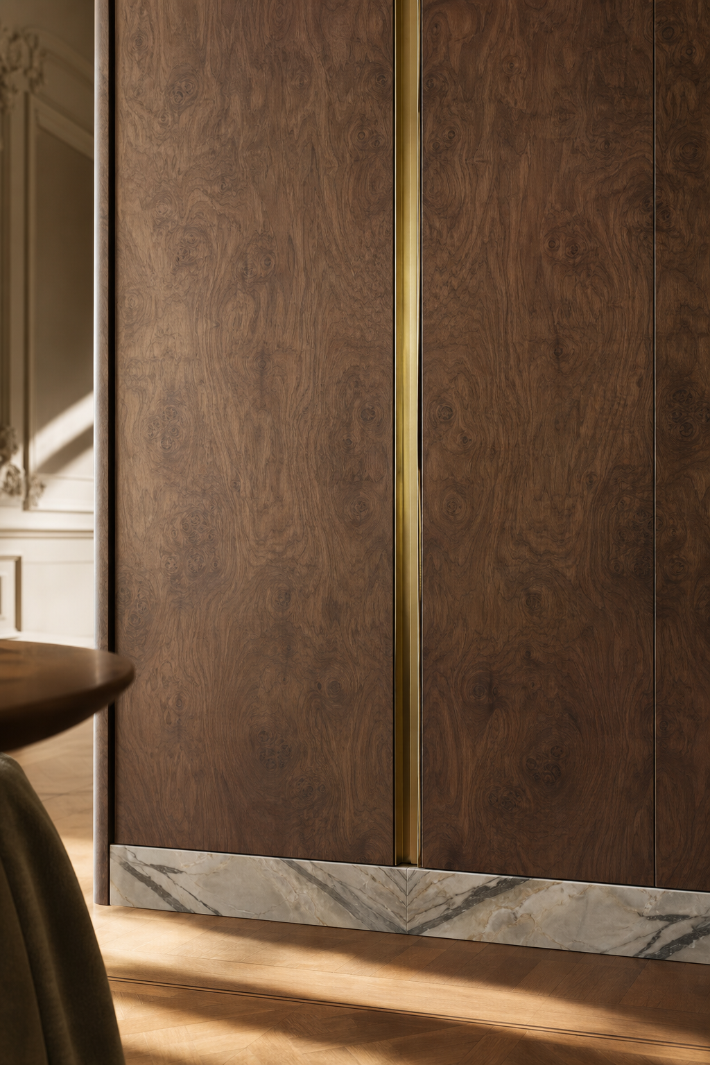 Fadior Radiance Wardrobe Suite with Pearl Climate Storage Spine — close-up of stainless steel finish and hardware detail