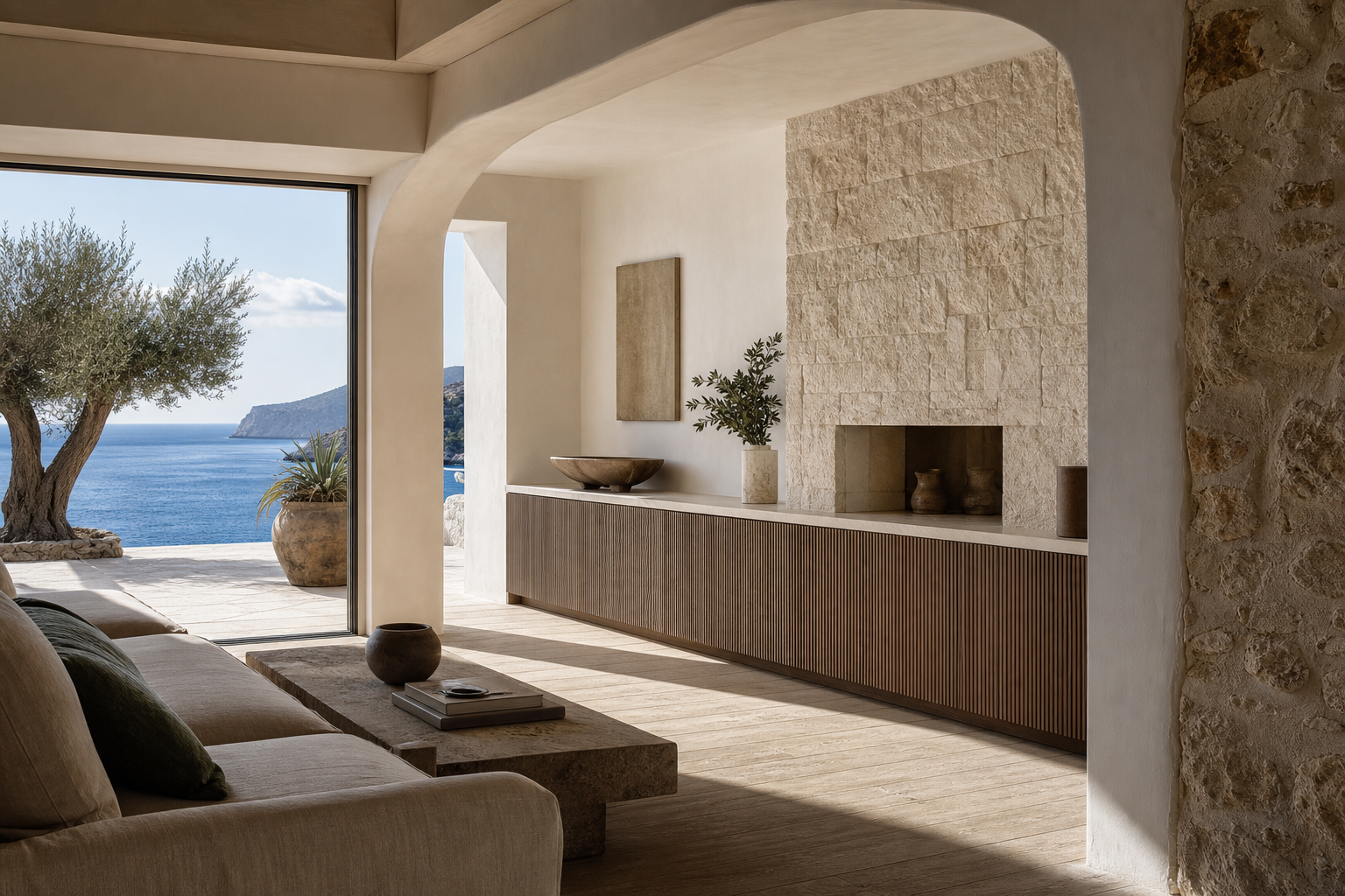 Fadior Silvan Living Room Suite with Tambour Walnut Listening Wall — lifestyle setting with natural light and residential