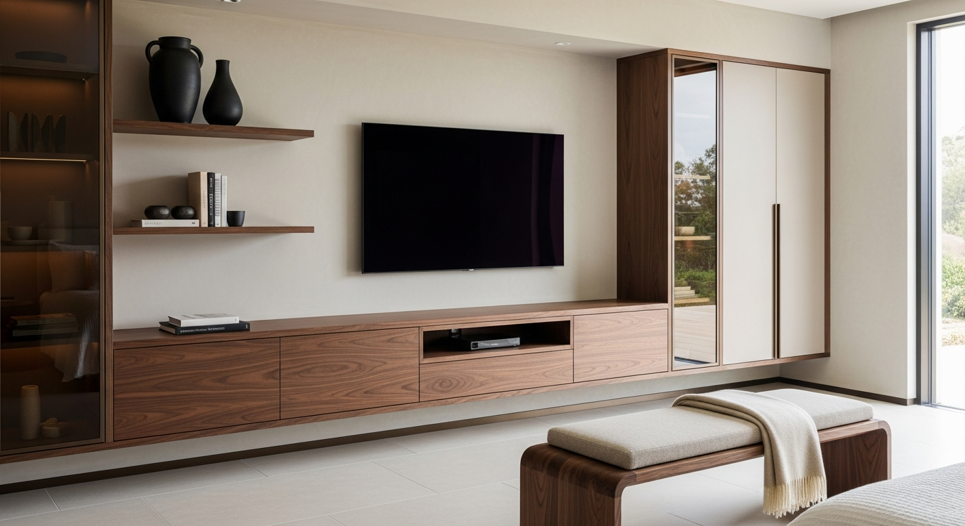 Fadior Essence Media Console — lifestyle setting with natural light and residential styling