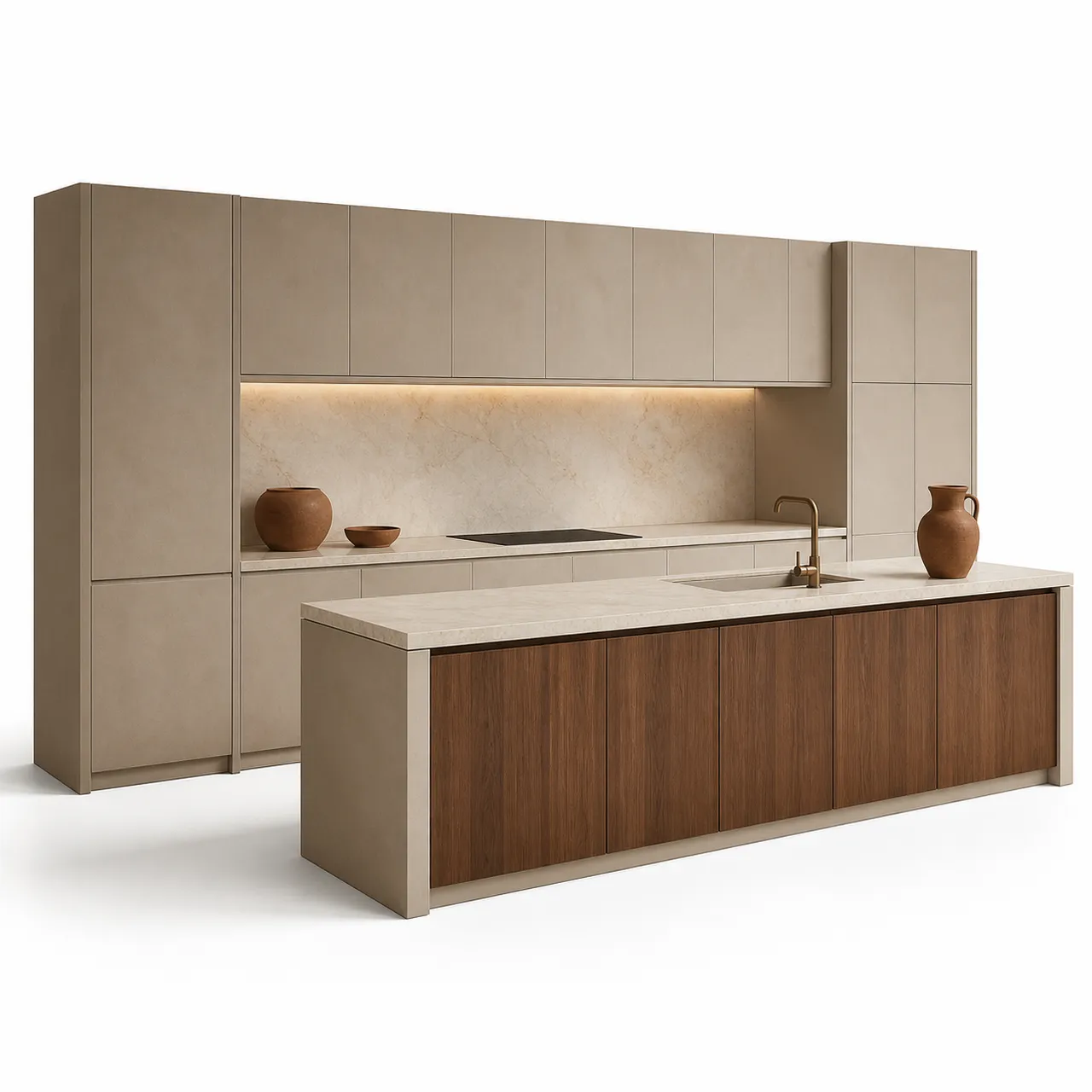 Fadior Armarios Meridian Kitchen with Porcelain Courtyard Climate Plane — 304 stainless steel kitchen system, front view