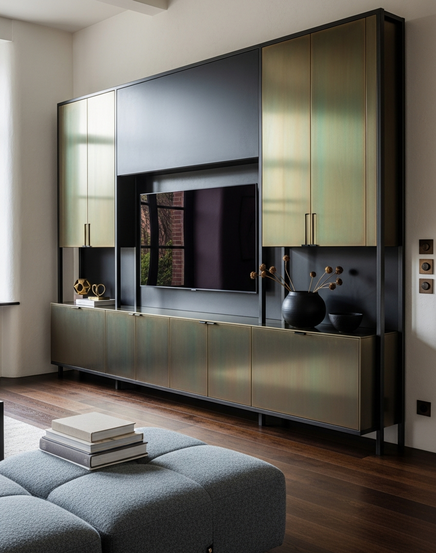 Fadior Essence Media Console — interior room context showing cabinet integration
