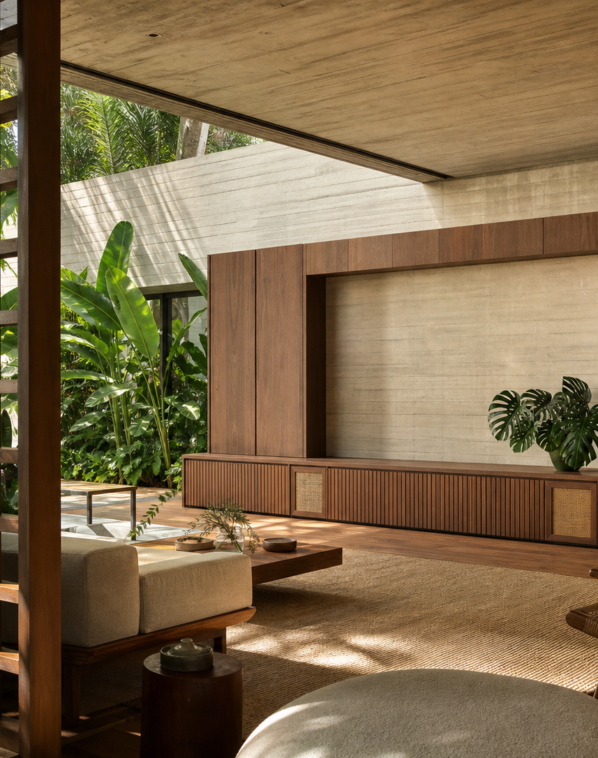 Fadior Zenith Living Room Suite with Fluted Bookcase Bridge — interior room context showing cabinet integration