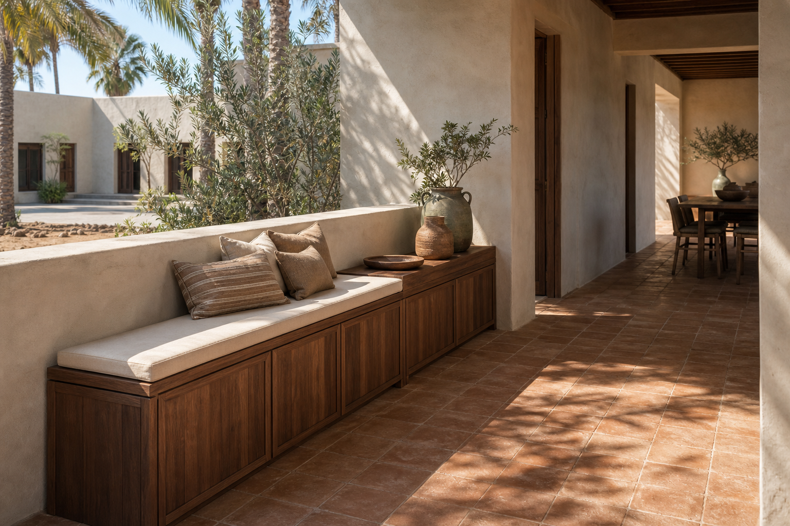 Fadior Cannes Balcony Suite with Shade Bench Console — interior room context showing cabinet integration