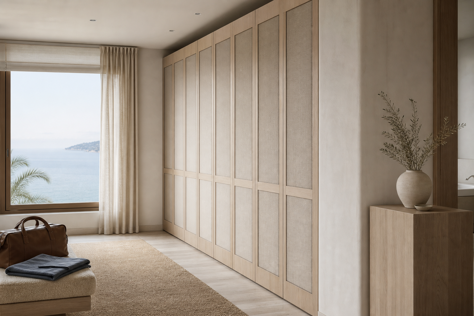 Conjunto de vestidor Elementum con umbral de viaje en Parchment estudio de adaptación