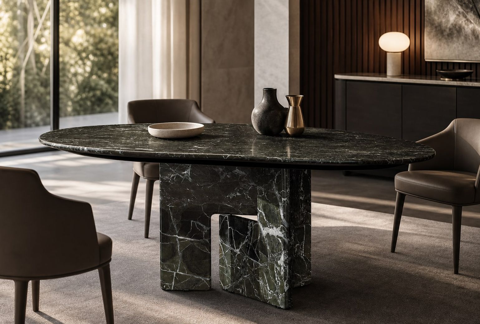 Marble Dining Table (DT-005) styled in a FADIOR HOME interior setting