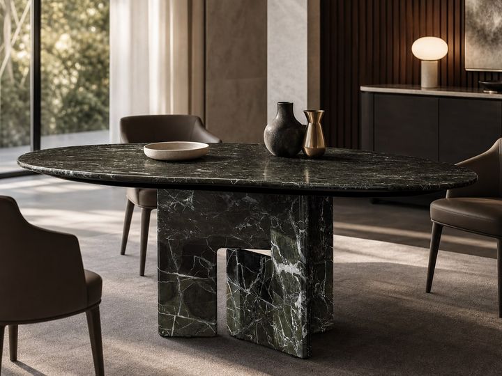 Marble Dining Table 1500 × 1300 × 750H styled in a FADIOR HOME interior setting